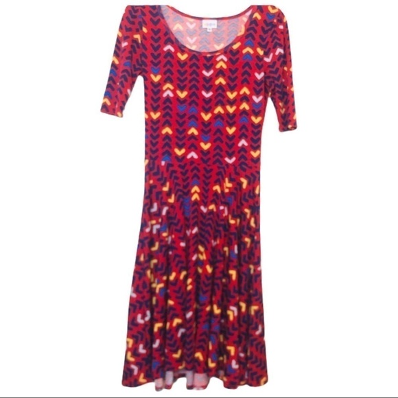 LuLaRoe Red Navy Arrow Print Midi Dress Size S - Picture 1 of 7